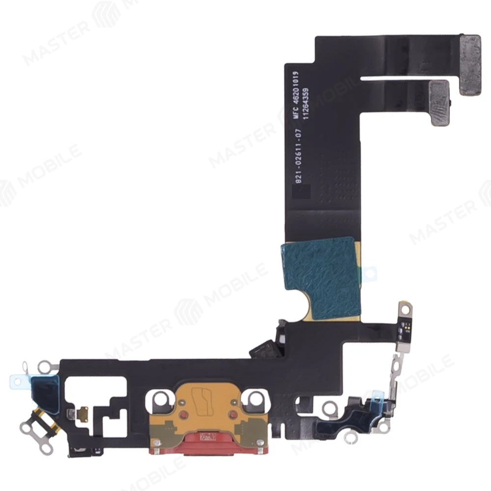 Шлейф для Apple iPhone 12 mini с комп. + разъем зарядки + микрофон (красный) (ORIG100) фото №2