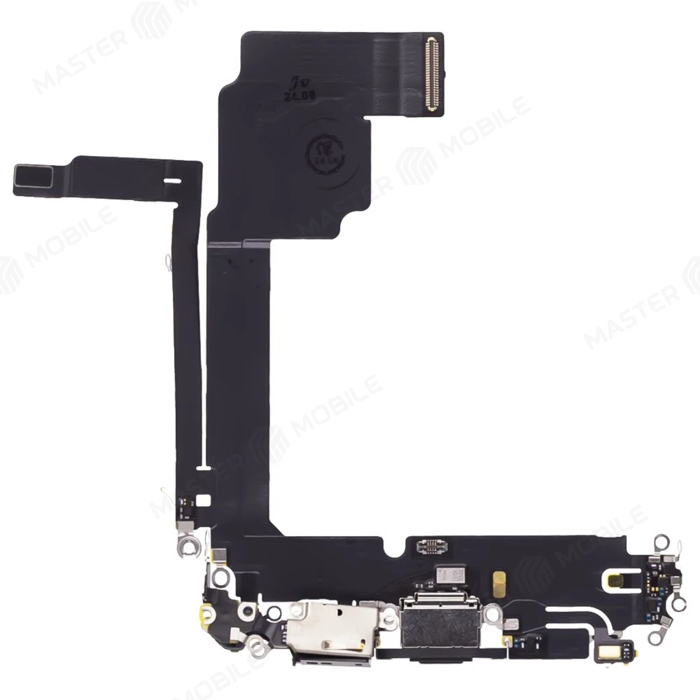 Шлейф для Apple iPhone 15 Pro Max с комп. + разъем зарядки + микрофон (черный) (ORIG100)