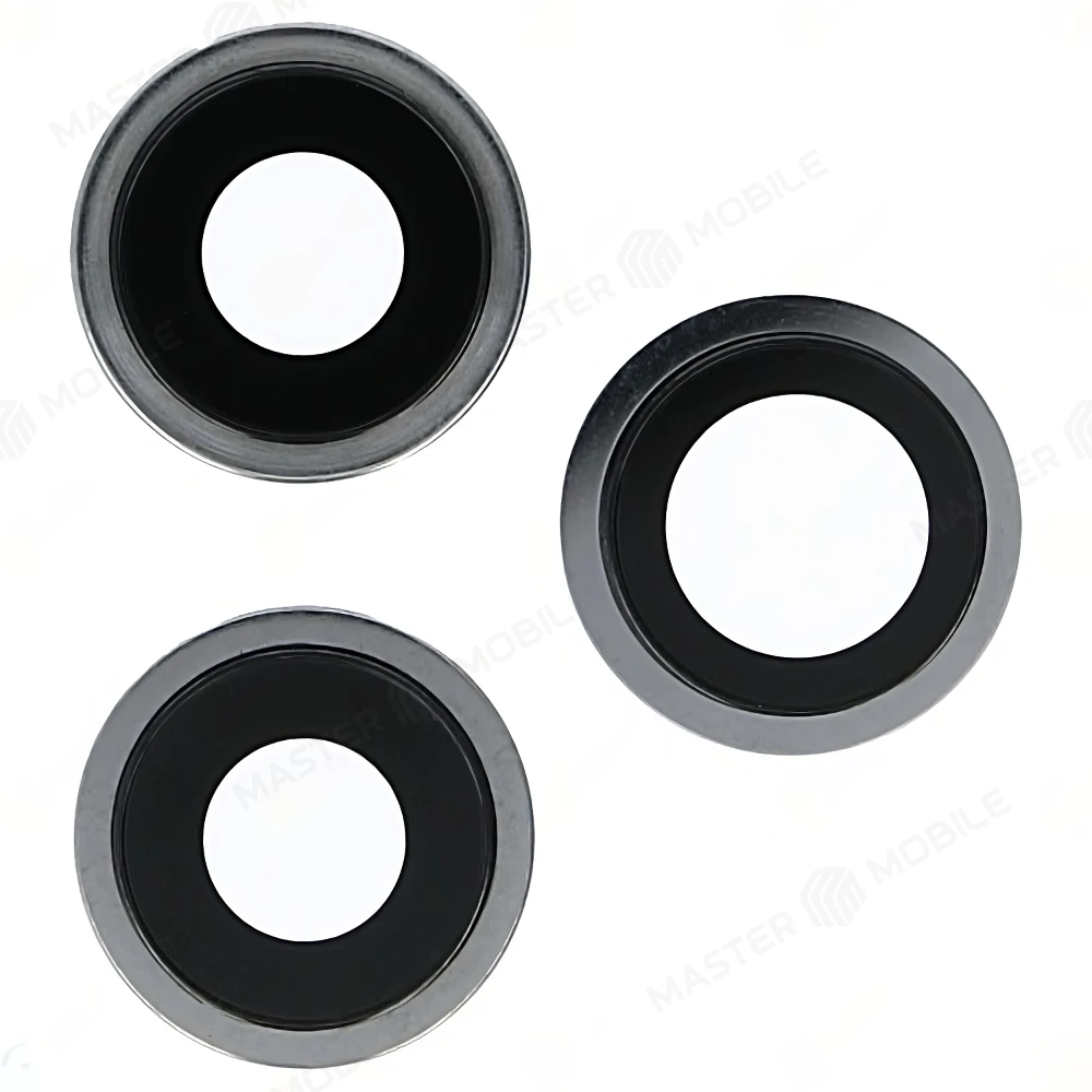 Стекло задней камеры для Apple iPhone 12 Pro (комплект 3 шт.) (в рамке) (серебристый)  