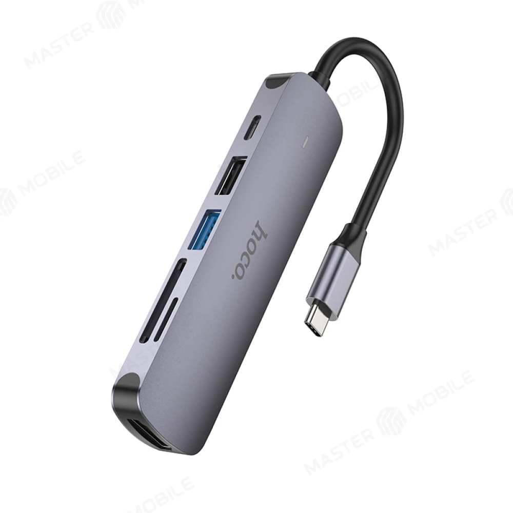 Разветвитель USB Hub Hoco HB28 HDMI/2 USB/TypeC/SD - TypeC (серый) фото №4