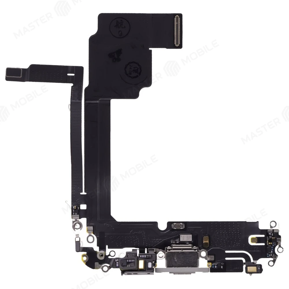 Шлейф для Apple iPhone 15 Pro Max с комп. + разъем зарядки + микрофон (белый) (ORIG100)