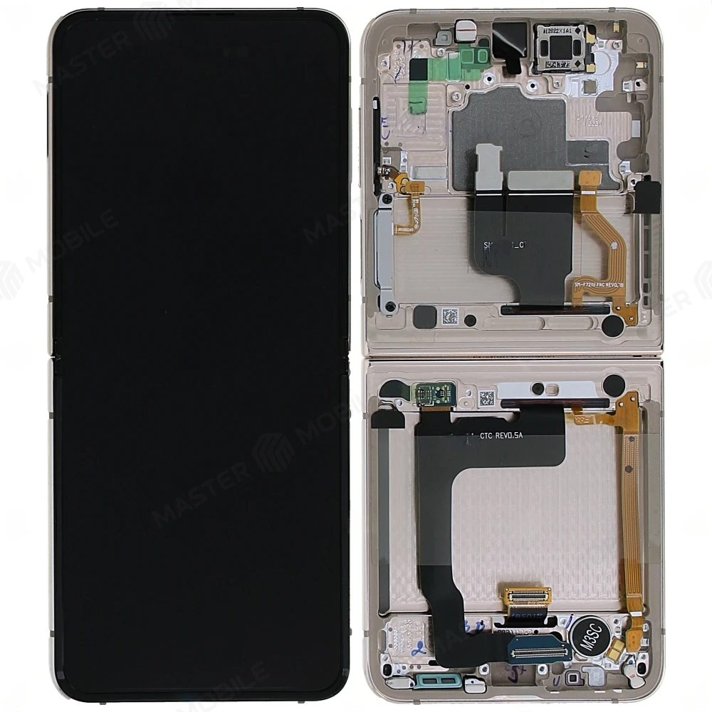 Дисплей для Samsung F721 Galaxy Z Flip 4 + тачскрин (внутренний) (золотистый) (в рамке) (ORIG100) (возможен дефект ЛКП) 