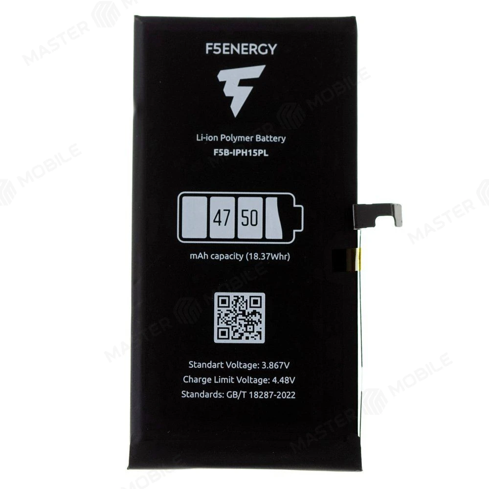 Аккумулятор для Apple iPhone 15 Plus (F5ENERGY) (усиленный) (4750 мАч) (SPECIAL EDITION) + двухсторонний скотч