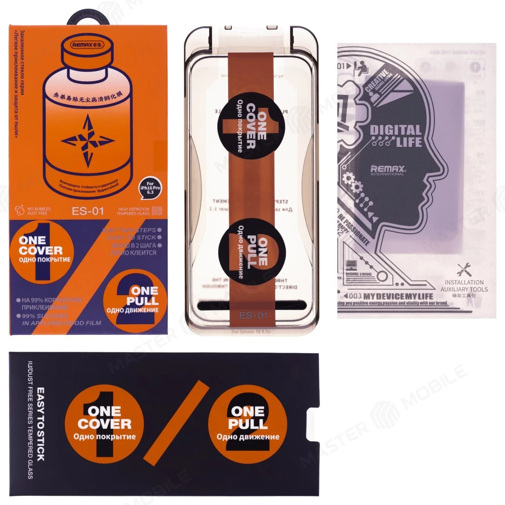 Защитное стекло Remax Tempred Glass ES-01 с аппликатором для Apple iPhone 16 Pro (черный) фото №4