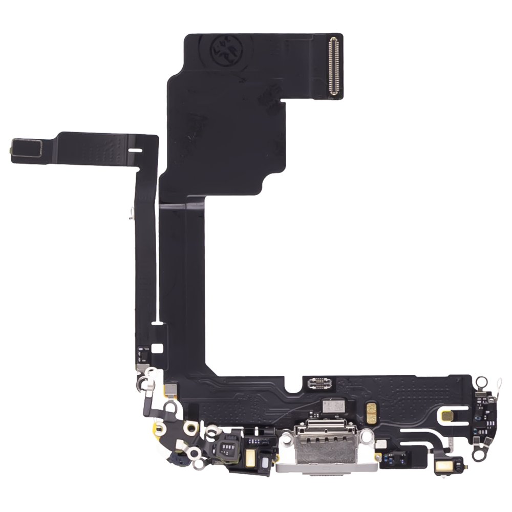 Шлейф для Apple iPhone 15 Pro с комп. + разъем зарядки + микрофон (белый) (ORIG100)