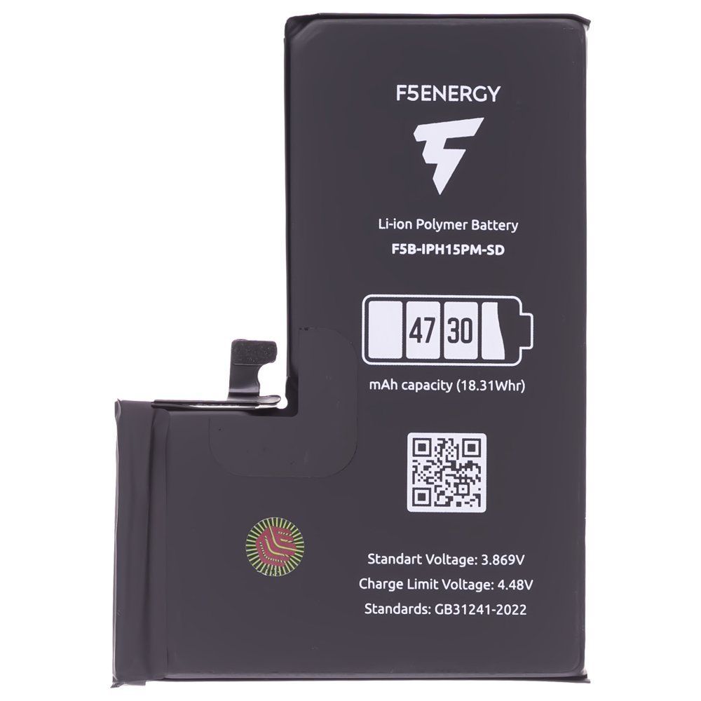 Аккумулятор для Apple iPhone 15 Pro Max (F5ENERGY) (усиленный) (4730 мАч) (SPECIAL EDITION) (с верификацией) + двухсторонний скотч