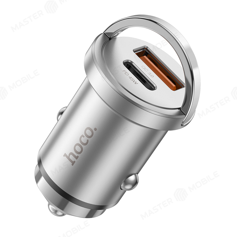 Автомобильное зарядное устройство Hoco NZ10 USB + TypeC 45W (серый)