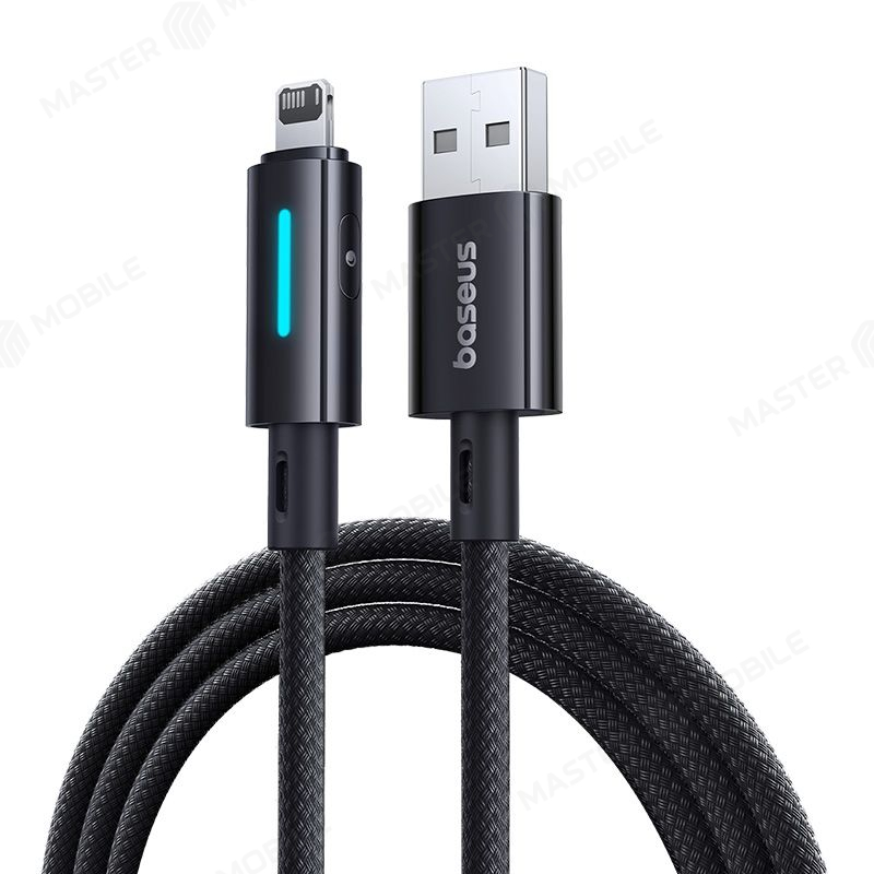 Дата-кабель Baseus Lit Button-Control USB - Lightning 1 м (плетеный) (черный)