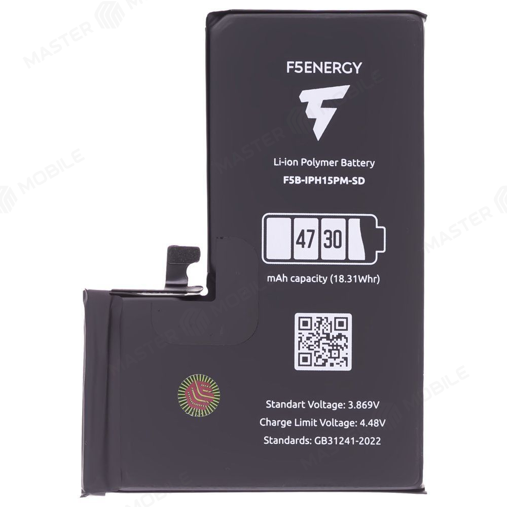 Аккумулятор для Apple iPhone 15 Pro Max (F5ENERGY) (усиленный) (4730 мАч) (SPECIAL EDITION) (с верификацией) + двухсторонний скотч