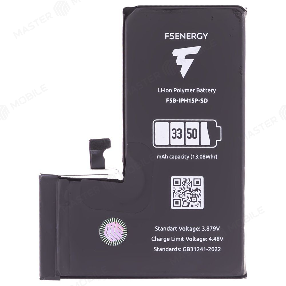 Аккумулятор для Apple iPhone 15 Pro (F5ENERGY) (усиленный) (3350 мАч) (SPECIAL EDITION) (с верификацией) + двухсторонний скотч