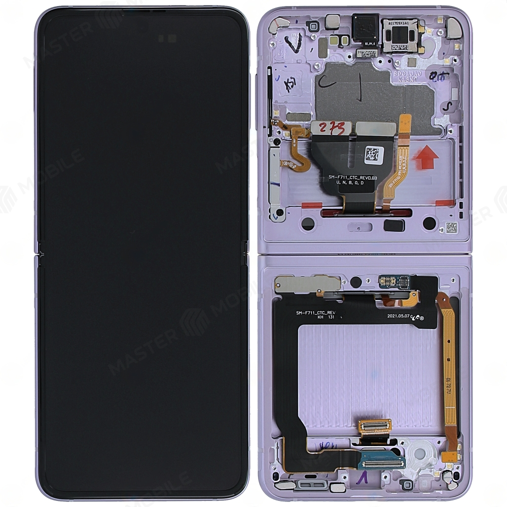 Дисплей для Samsung F711 Galaxy Z Flip 3 + тачскрин (внутренний) (фиолетовый) (в рамке) (ORIG100)