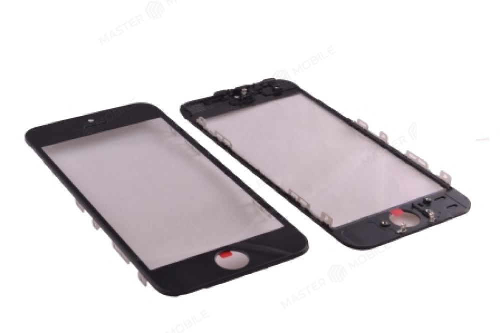 Стекло модуля для Apple iPhone 5s (черный) (в рамке)