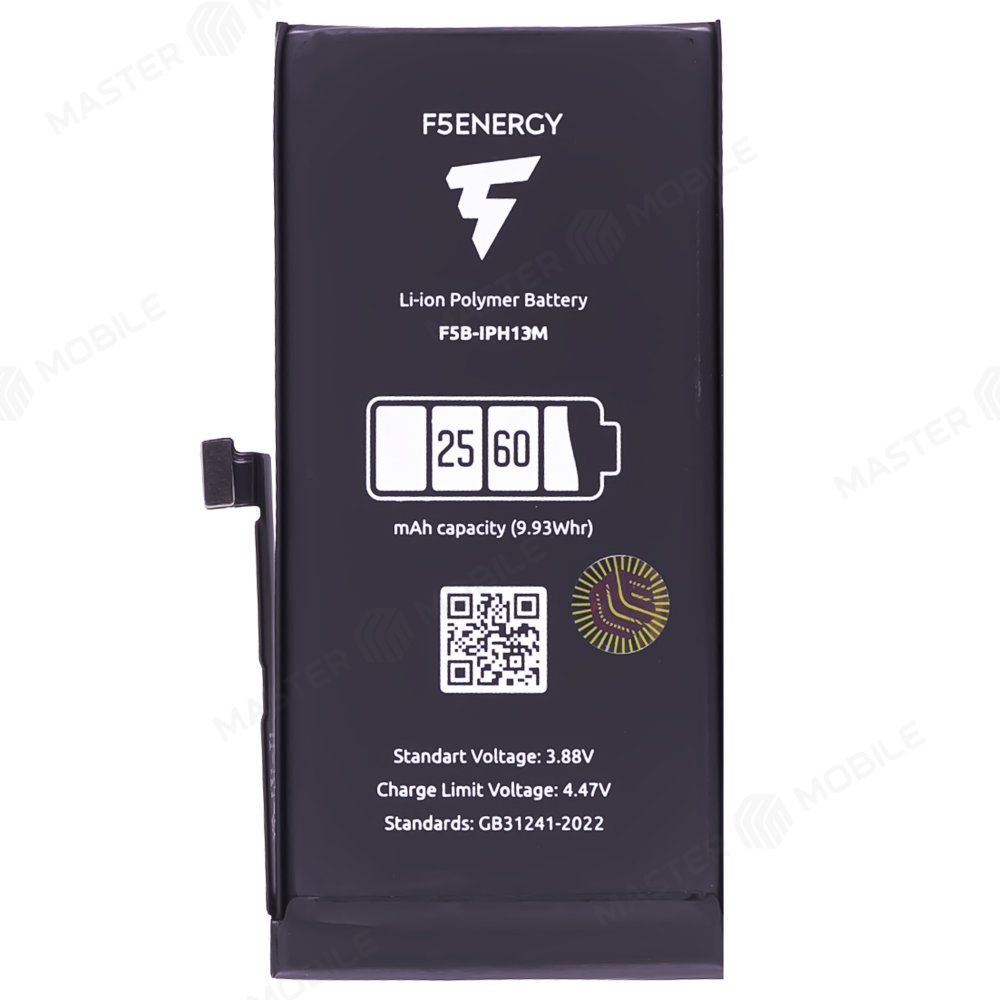 Аккумулятор для Apple iPhone 13 mini (F5ENERGY) (усиленный) (2560 мАч) (SPECIAL EDITION) + двухсторонний скотч